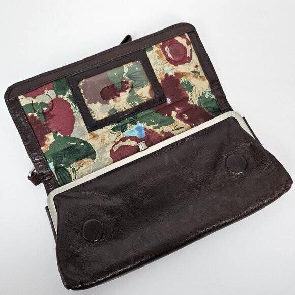 HOBO International Chocolate Brown Leather Flap Top Clutch Wristlet Wallet - Picture 2 of 10